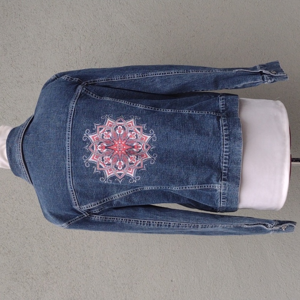 Live a Little Mandala Button-up Stretch Denim Jean Jacket Women's Medium